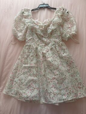 For Love & Lemons White Floral Slip with Mint and Pink Accents